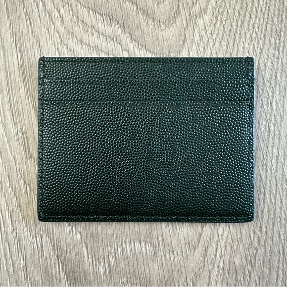 🆕 Authentic YSL Unisex Dark Green Pebbled Leather Credit Card Holder Wallet - Picture 6 of 11